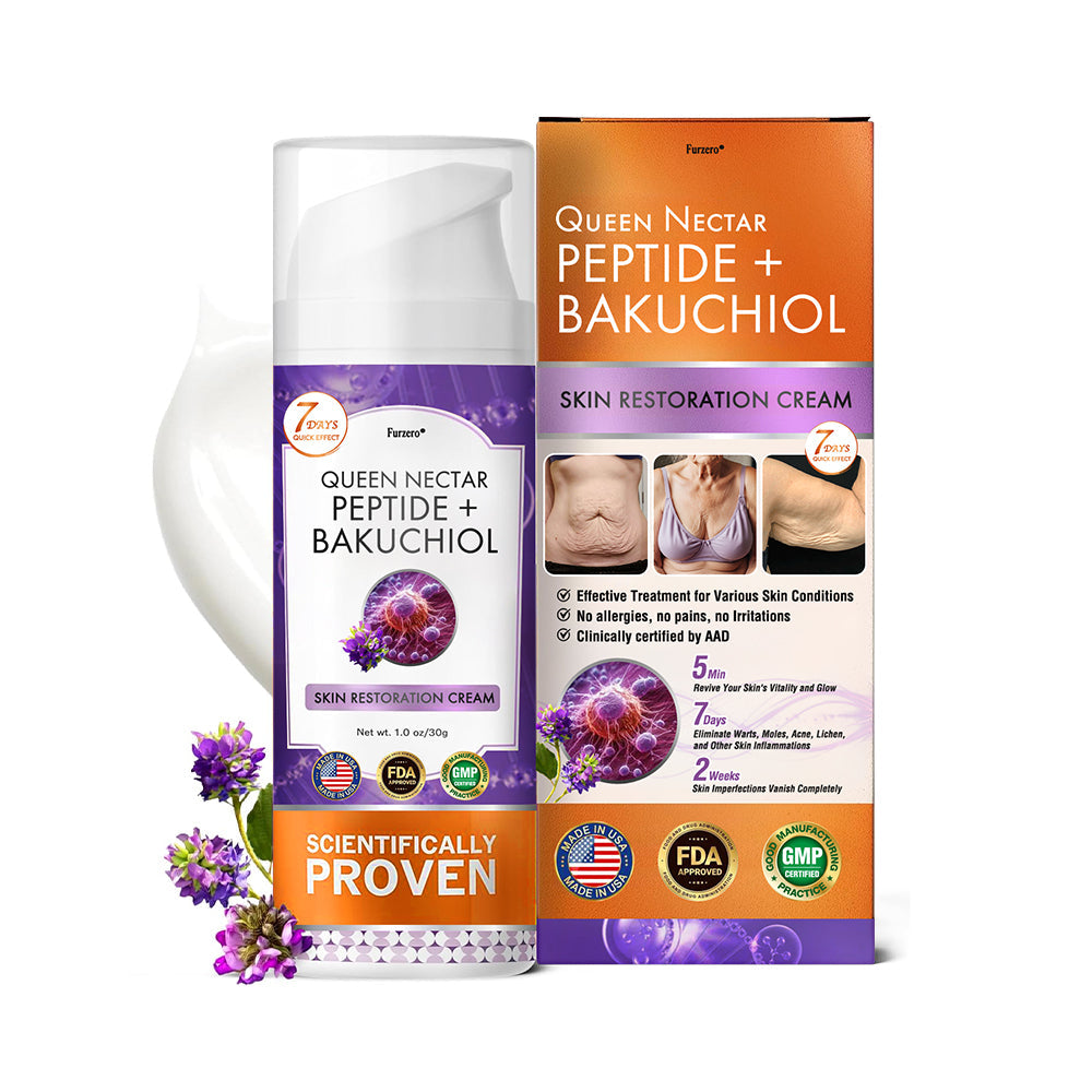 FDA Official: Furzero® Queen Nectar Peptide + Bakuchiol Skin Restoration Cream - Anti-aging, Hydrating, Skin Firming & Lifting, Skin Repair, Even Tone, Acne and Dark Spot Treatment, Wart and Mole Removal, and Psoriasis Relief.