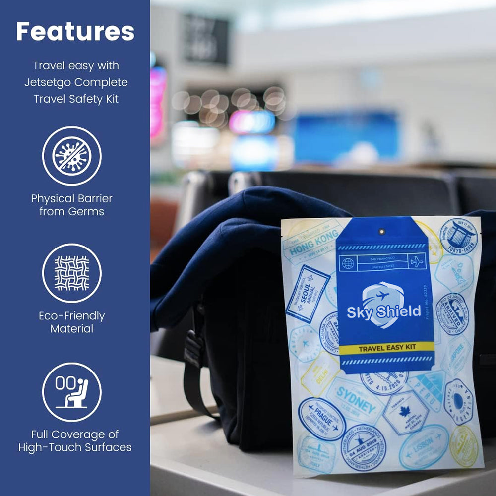 SkyShield Travel Safety Kit (2 Full Sets) - Airplane Seat Covers, Armrest and Tray Table Covers